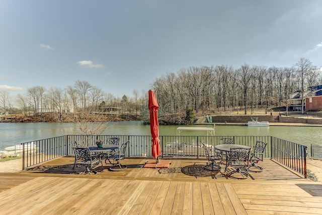 wooden terrace with a water view