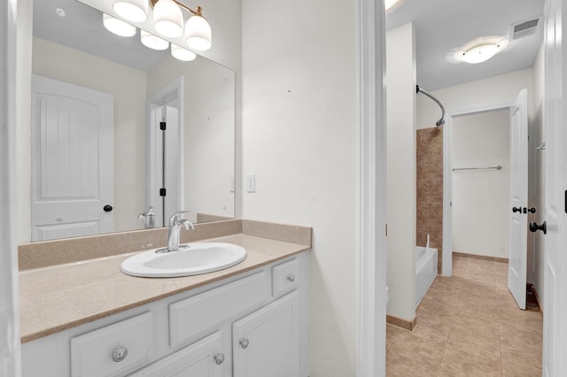 bathroom featuring tile patterned floors, vanity, and bathing tub / shower combination