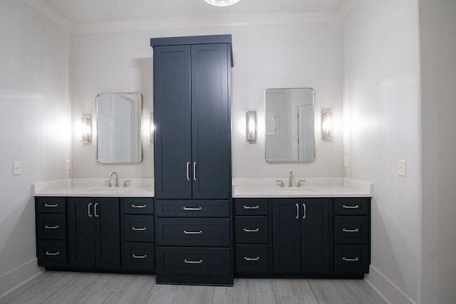 bathroom with crown molding and vanity