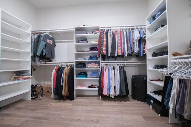 walk in closet with hardwood / wood-style floors