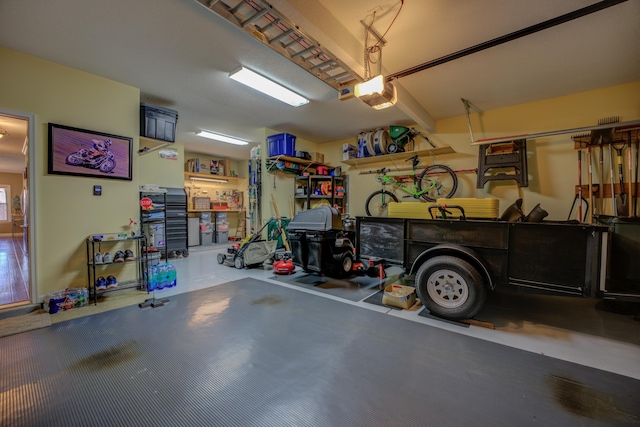 garage with a garage door opener