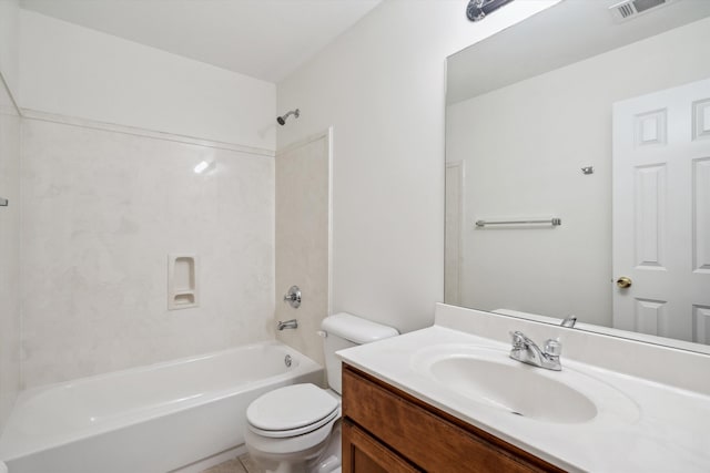 full bathroom featuring vanity, shower / bath combination, and toilet