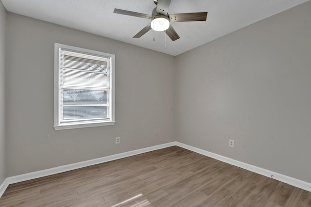 spare room featuring light hardwood / wood-style flooring and ceiling fan