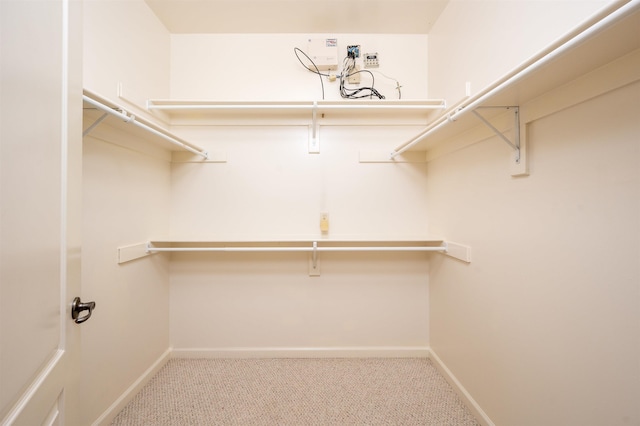 walk in closet with light colored carpet