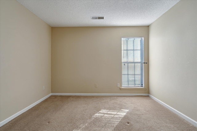 empty room featuring light colored carpet and a textured ceiling