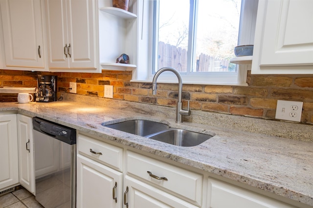 kitchen with white cabinetry, sink, and stainless steel dishwasher