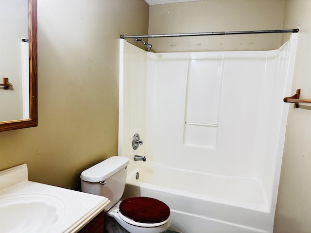 full bathroom with vanity, toilet, and bathing tub / shower combination