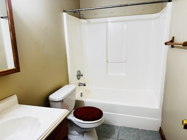 full bathroom featuring tile patterned floors, vanity, shower / bathtub combination, and toilet