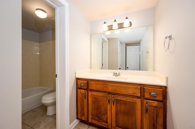 full bathroom with toilet, vanity, tile patterned flooring, and shower / bath combination