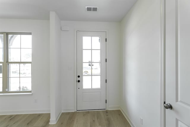 doorway to outside featuring light hardwood / wood-style flooring and a healthy amount of sunlight