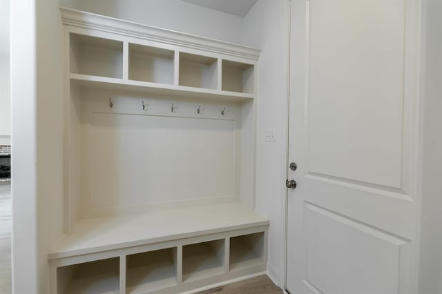 mudroom with hardwood / wood-style floors