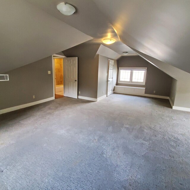 additional living space featuring carpet floors and vaulted ceiling