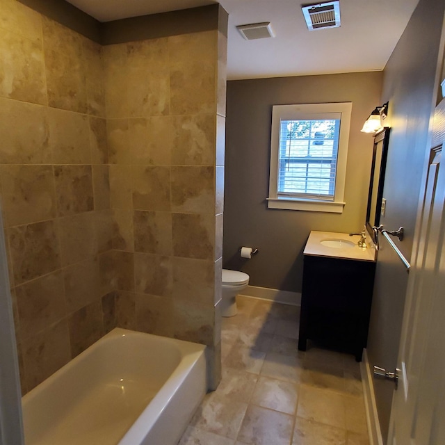 full bathroom with toilet, shower / washtub combination, and vanity