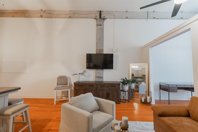 living room featuring light hardwood / wood-style floors and ceiling fan