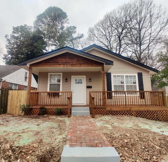 bungalow featuring a porch