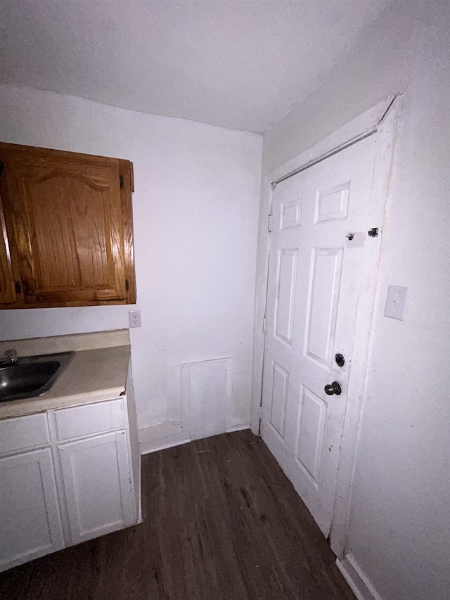 interior space with sink and dark hardwood / wood-style floors