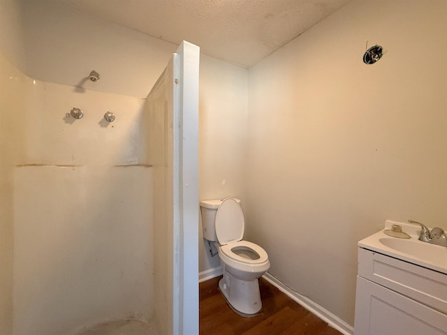 bathroom featuring toilet, wood-type flooring, and vanity