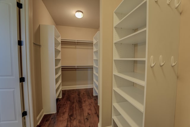 spacious closet with dark hardwood / wood-style floors