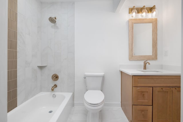 full bathroom featuring toilet, vanity, tile patterned floors, and tiled shower / bath combo