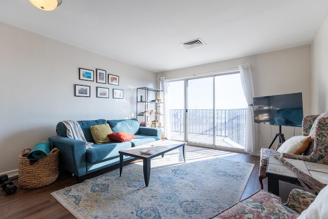 living room with hardwood / wood-style floors