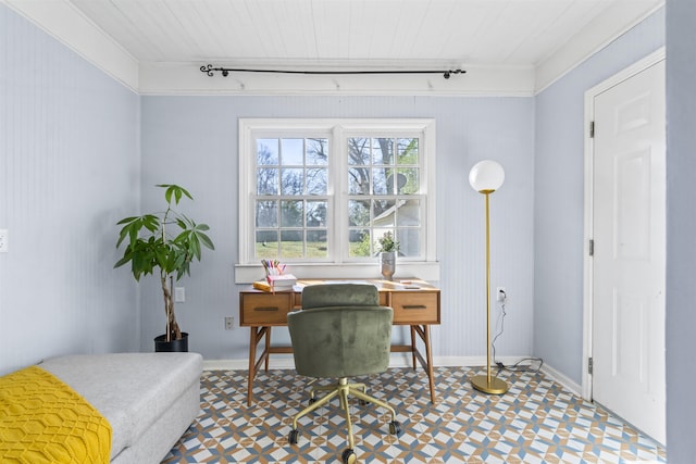 home office featuring ornamental molding