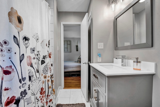 bathroom with vanity and a shower with curtain