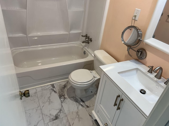 full bathroom featuring toilet,  shower combination, and vanity