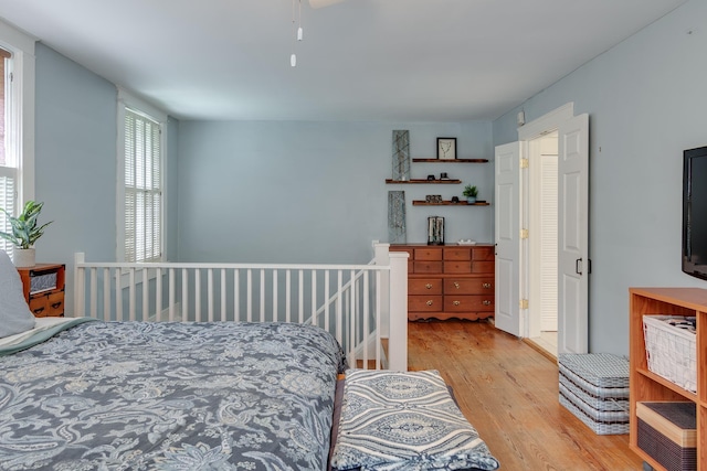 bedroom with light hardwood / wood-style flooring