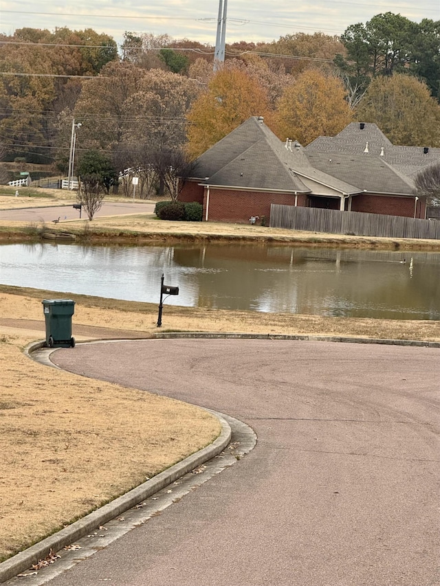 view of road featuring a water view