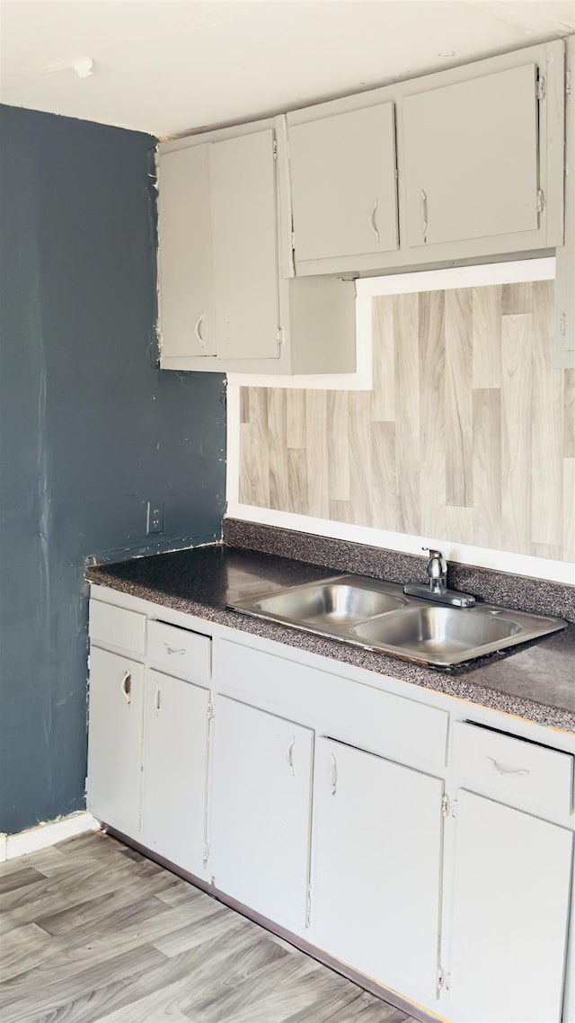 kitchen with sink and light hardwood / wood-style flooring