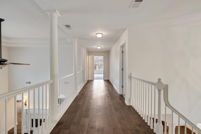 hall with dark hardwood / wood-style flooring