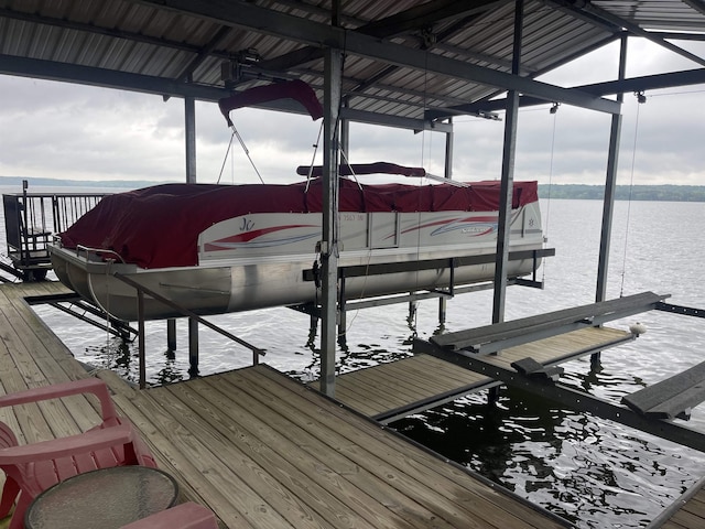 dock area with a water view