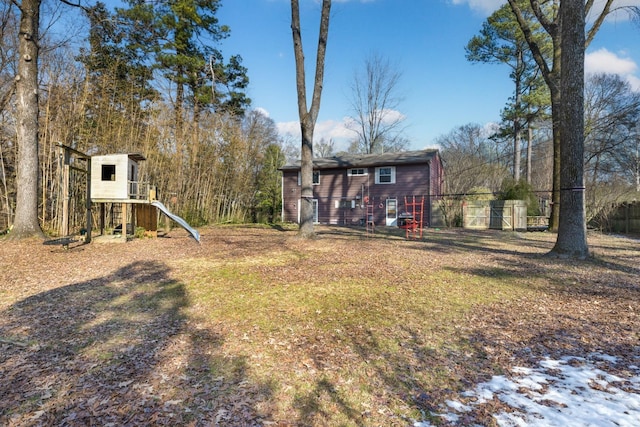 view of yard with a playground