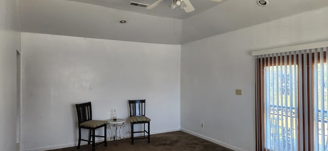 unfurnished room with lofted ceiling and ceiling fan