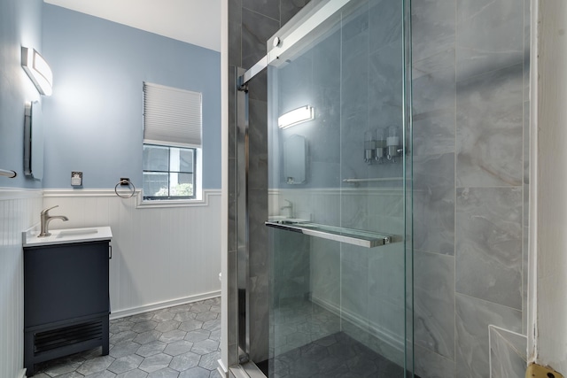 bathroom featuring vanity and walk in shower