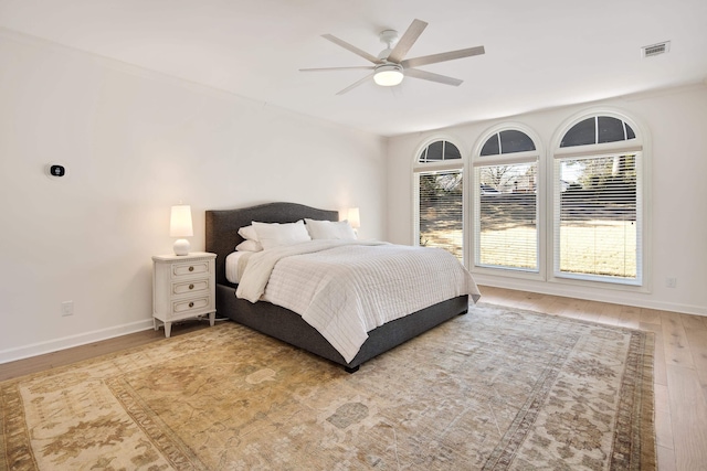 bedroom featuring ceiling fan and hardwood / wood-style floors