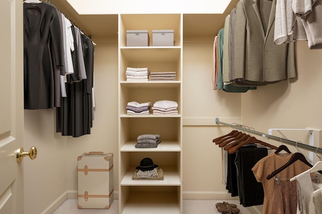 spacious closet with light colored carpet