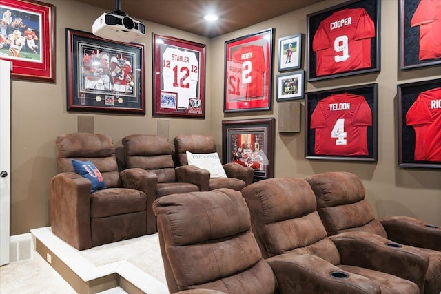 view of carpeted home theater room