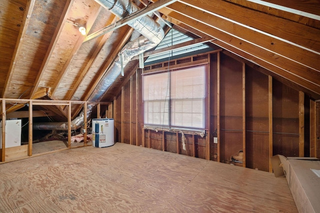 attic featuring electric water heater