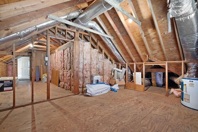 unfinished attic with electric water heater