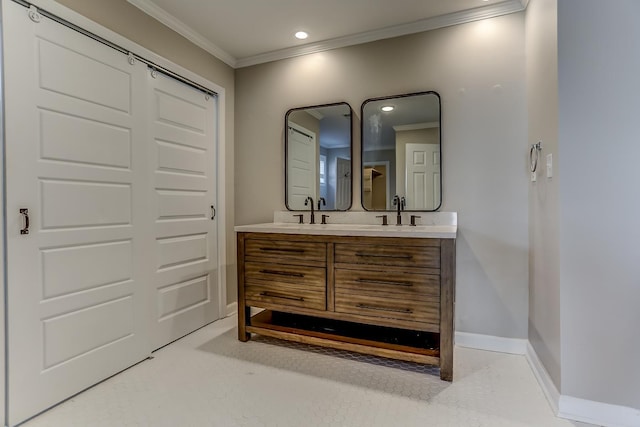 bathroom featuring vanity and crown molding