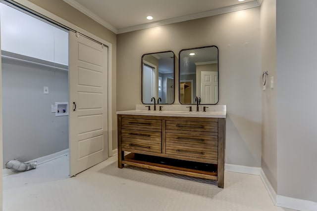 bathroom featuring vanity and crown molding