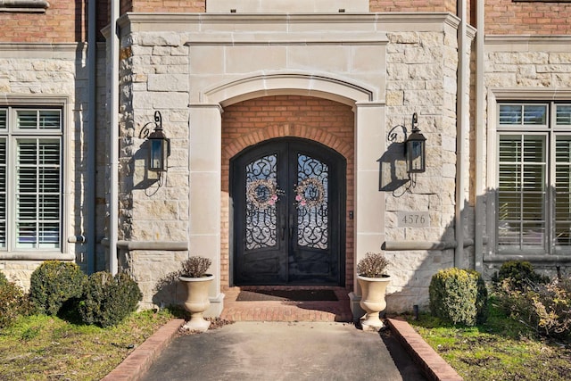 property entrance with french doors