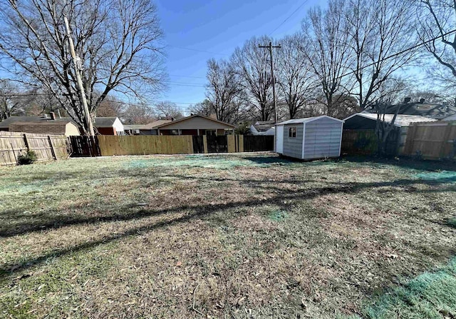 view of yard with a storage shed