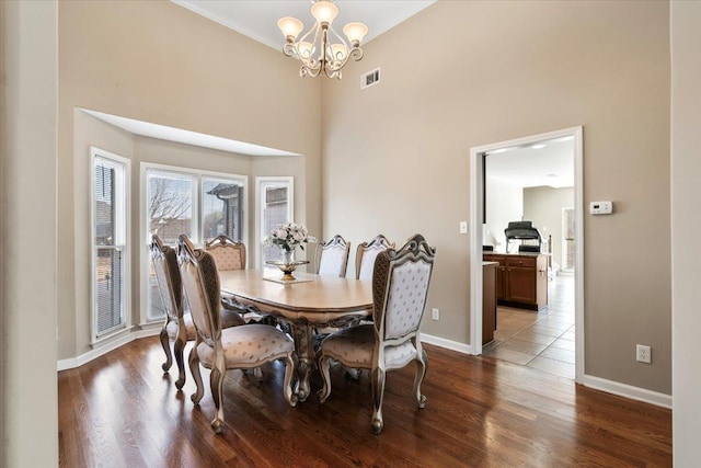 dining area with an inviting chandelier and hardwood / wood-style floors