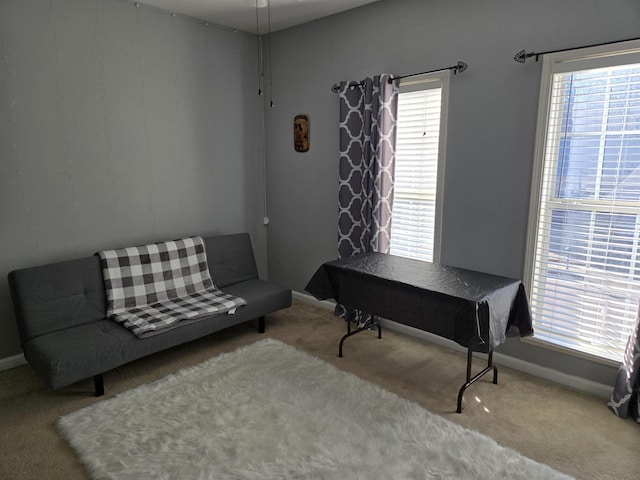 sitting room with light colored carpet and pool table