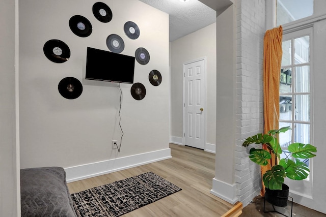 entrance foyer featuring a textured ceiling, a healthy amount of sunlight, and light hardwood / wood-style floors