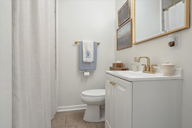 bathroom with toilet, tile patterned floors, and vanity