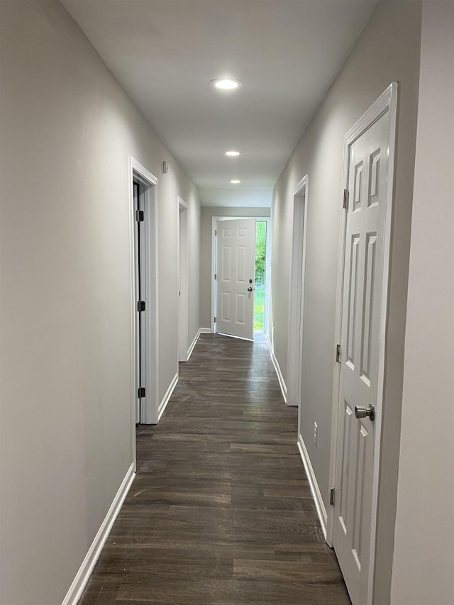 hall with dark hardwood / wood-style floors