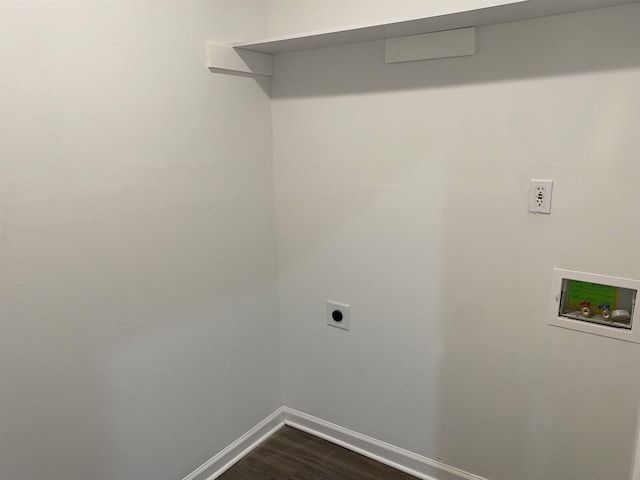 laundry area with dark hardwood / wood-style floors, hookup for a washing machine, and hookup for an electric dryer